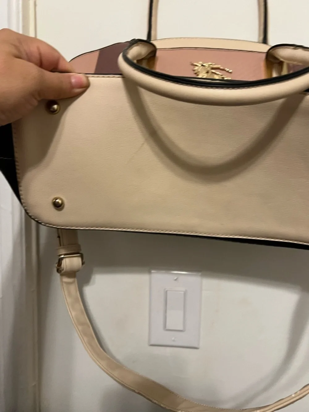 Stunning Beige & Pink Check Top-Handle Tote